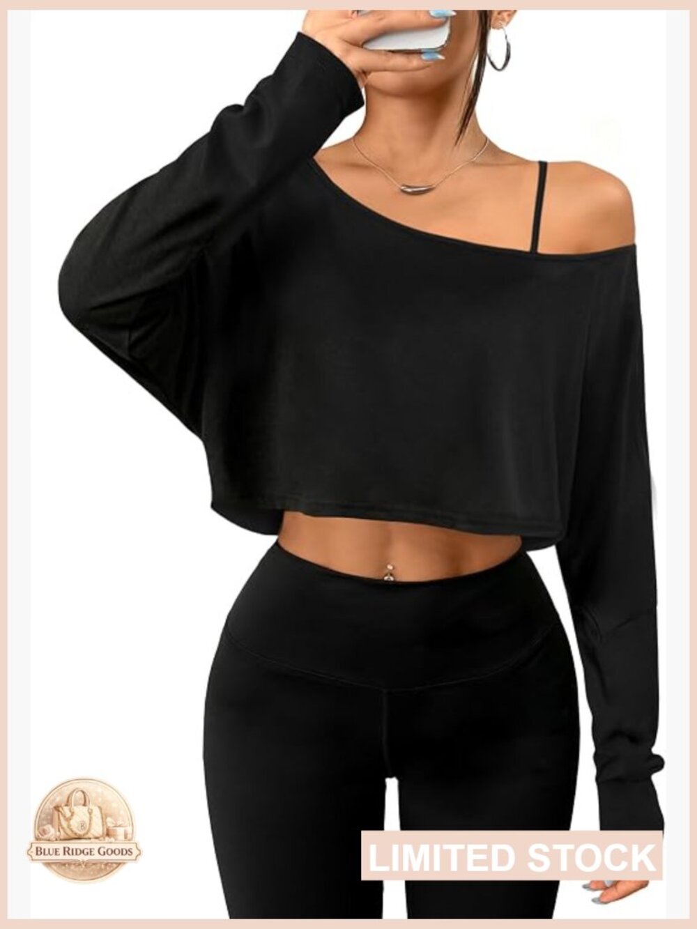 Off Shoulder Long Sleeve Crop Top Spaghetti Strap Y2K Going Out Top - Picture 1 of 5